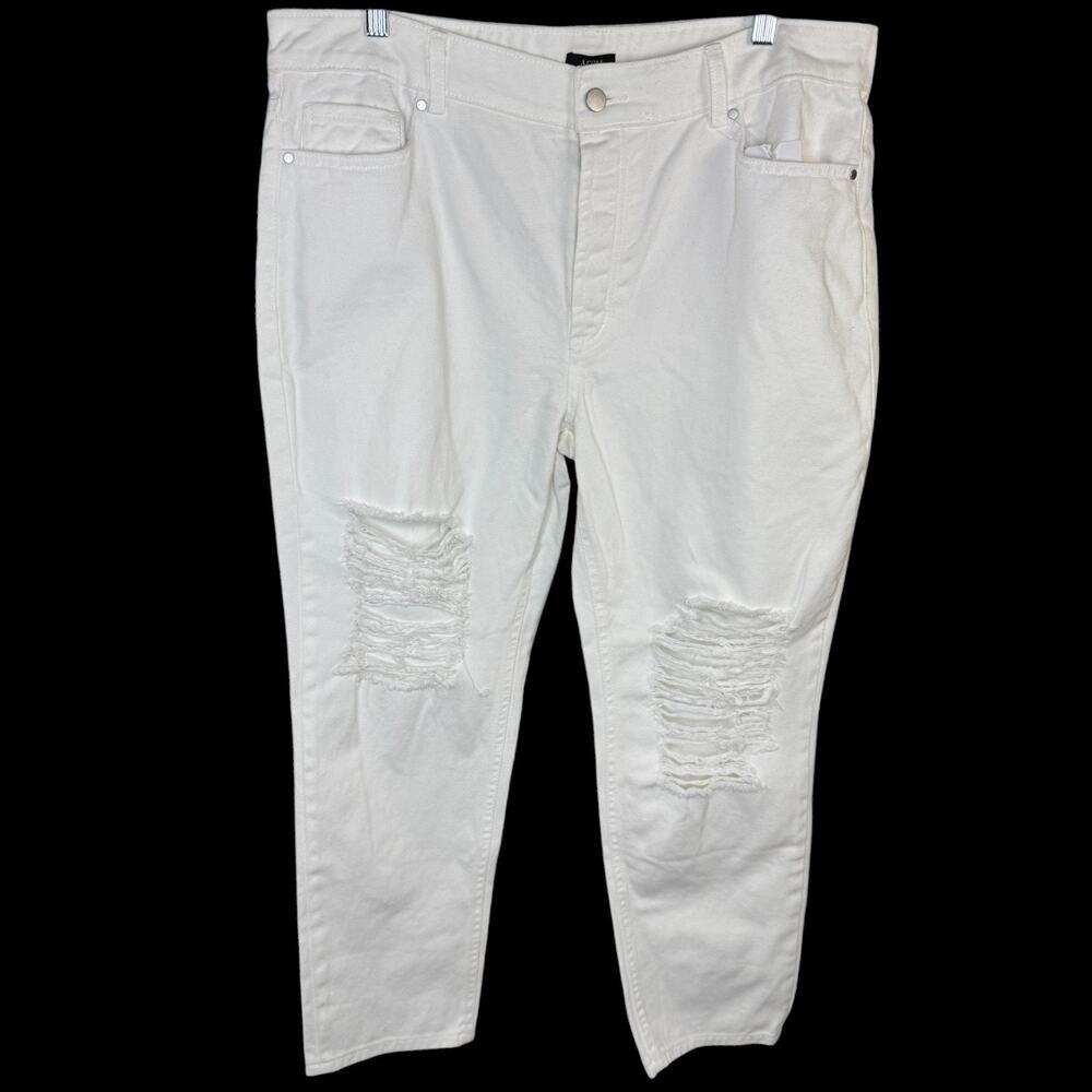 AFRM Women's White Distressed Straight Leg Jeans Size 31‎ High Rise 100% Cotton